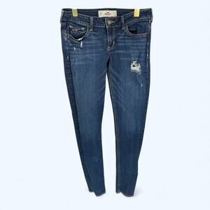 Hollister Women's Juniors Distressed Super Skinny Jeans Dark Wash 5R